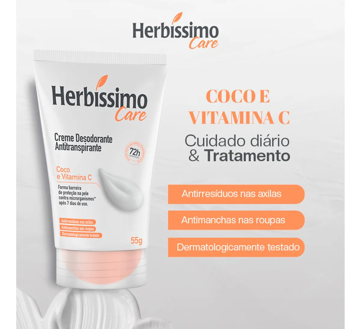 Desodorante Antitransp. em Creme Coco e Vitamina C HERBÍSSIMO Care - 55g