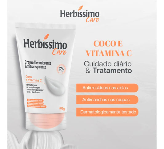 Desodorante Antitransp. em Creme Coco e Vitamina C HERBÍSSIMO Care - 55g