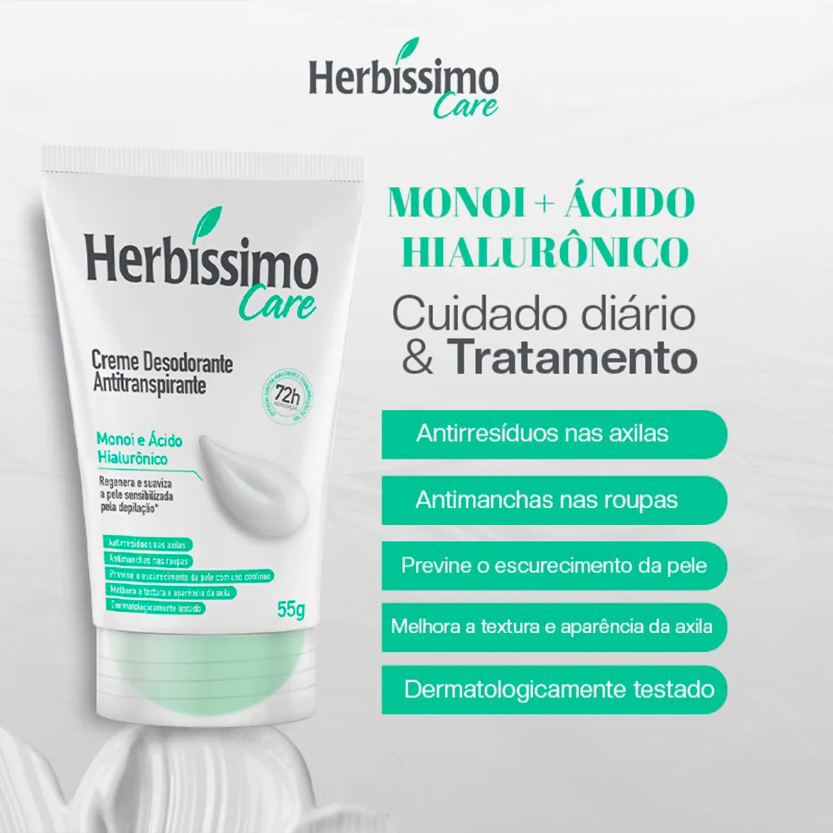 Desodorante Antitransp. em Creme Manoi e Ácido Hialurônico HERBÍSSIMO Care - 55g