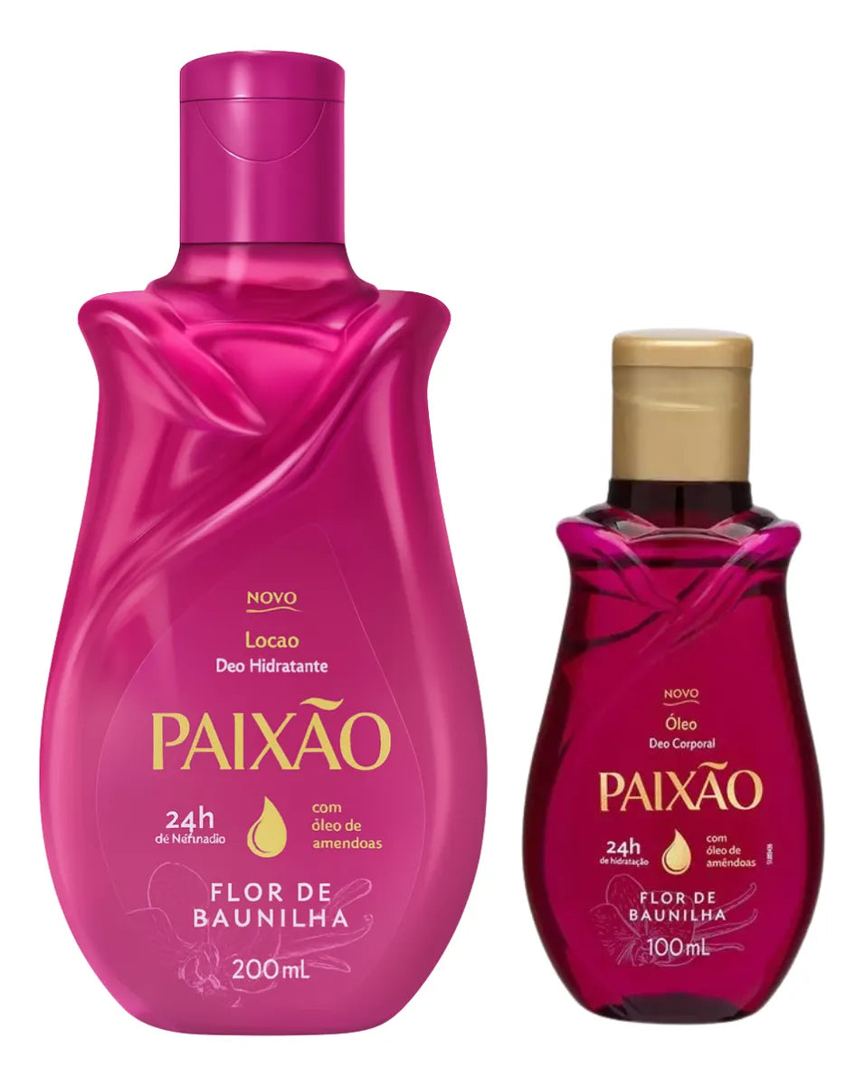 Kit Hidratante + Óleo Corporal Flor de Baunilha PAIXÃO - 200ml, 100ml