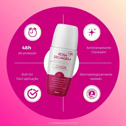Desodorante Roll-On Antitranspirante Clareador ROSA SELVAGEM - 85ml