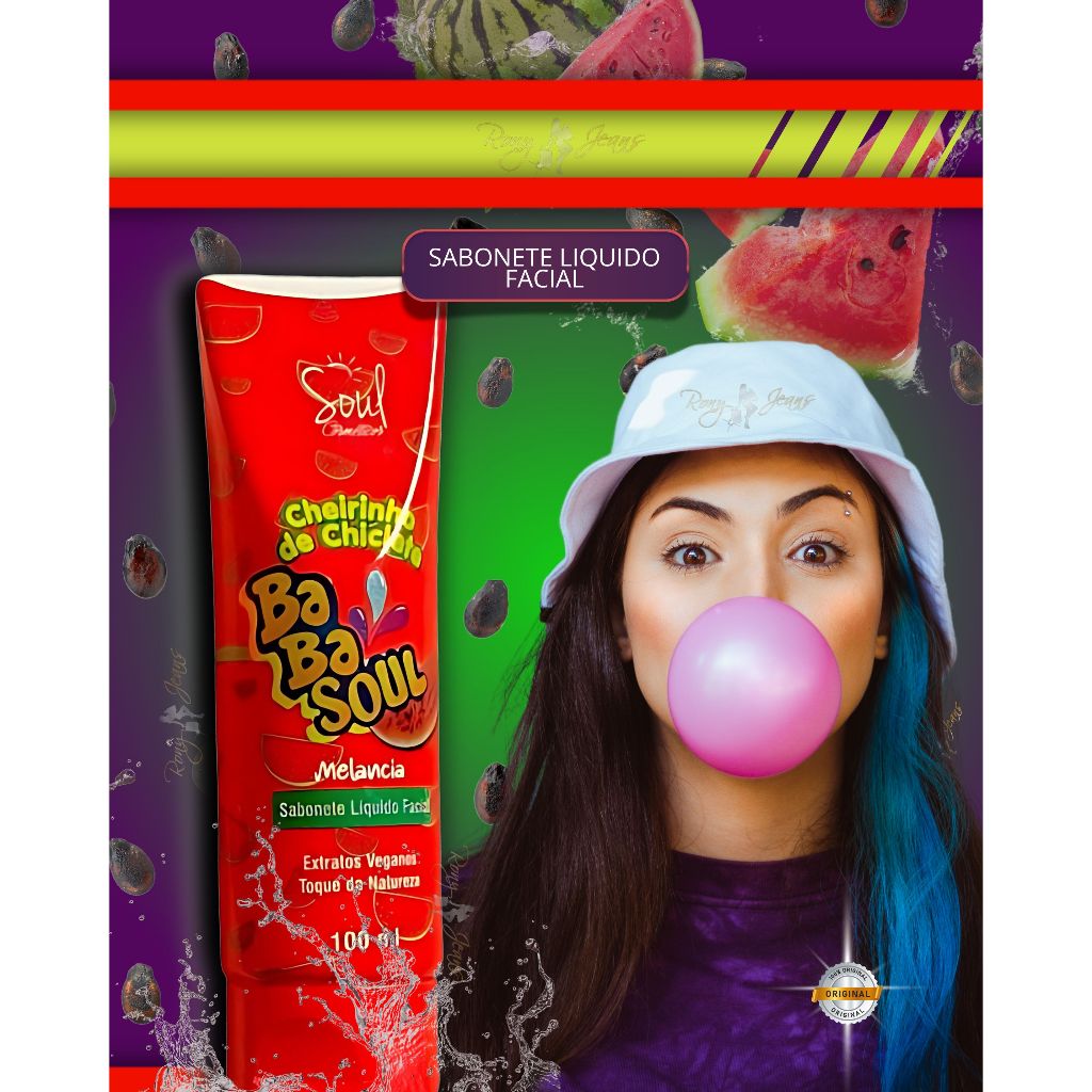 Sabonete Líquido Facial Cheirinho de Chiclete Melancia SOUL - 100ml